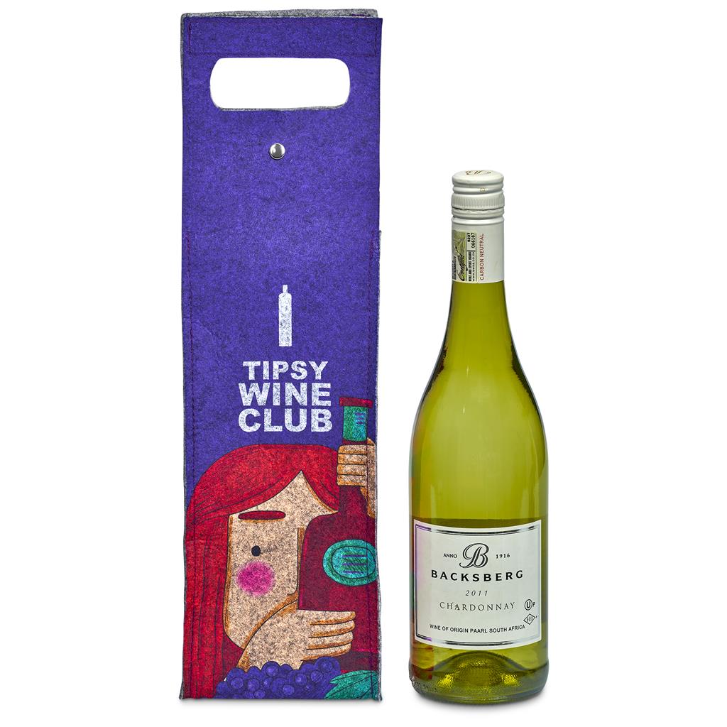 Pre-Printed Sample Hoppla Velto RPET Felt Single Wine Carrier - Image 2
